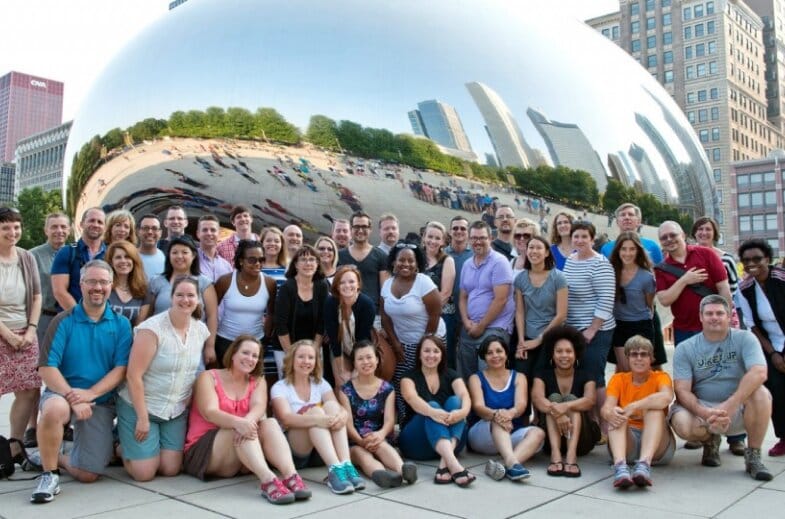 A group in front of Cloud Gate