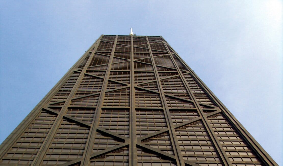 Photo looking up from ground to the top of John Hancock building