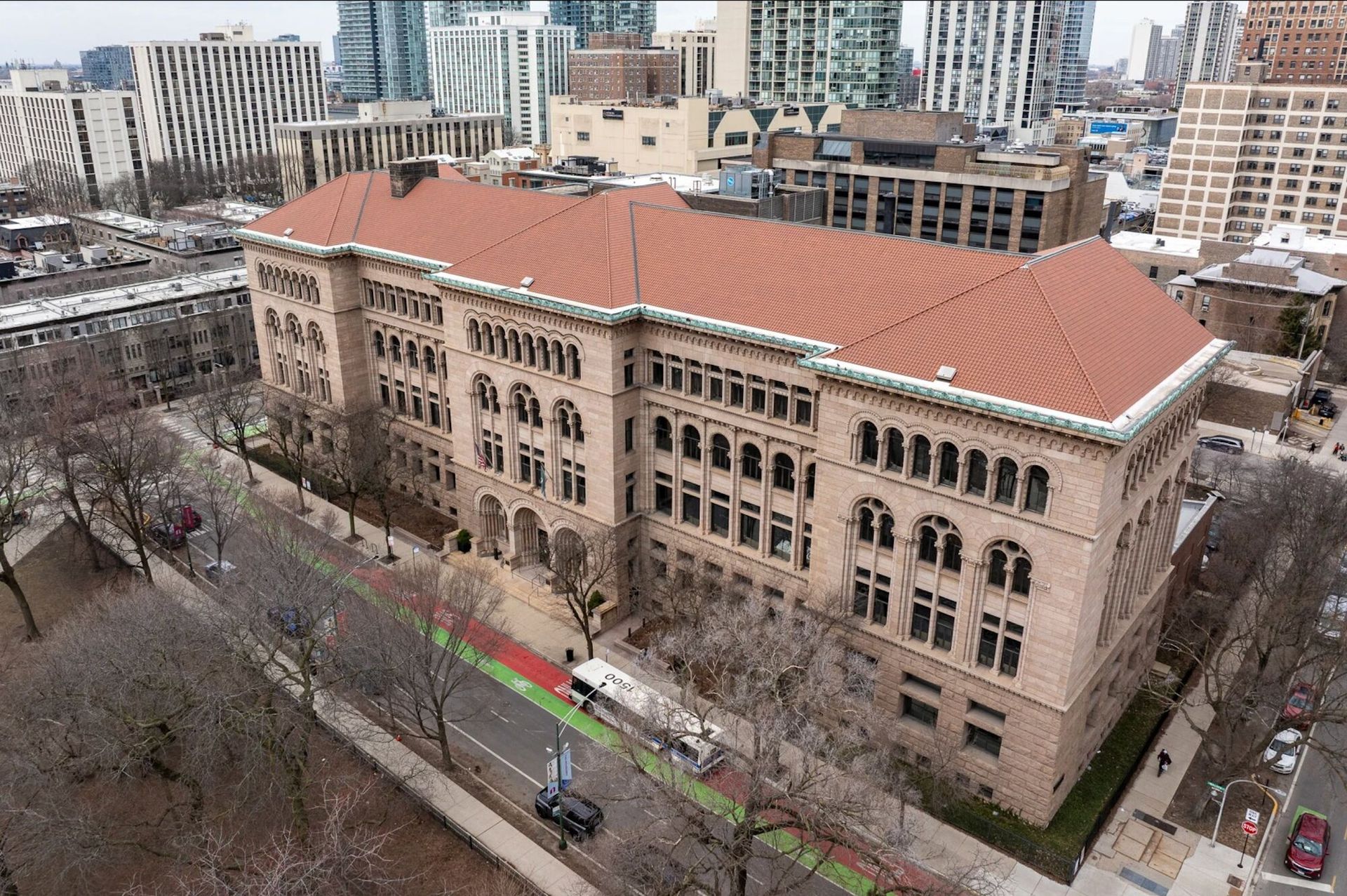 Exterior shot of a large mid level building