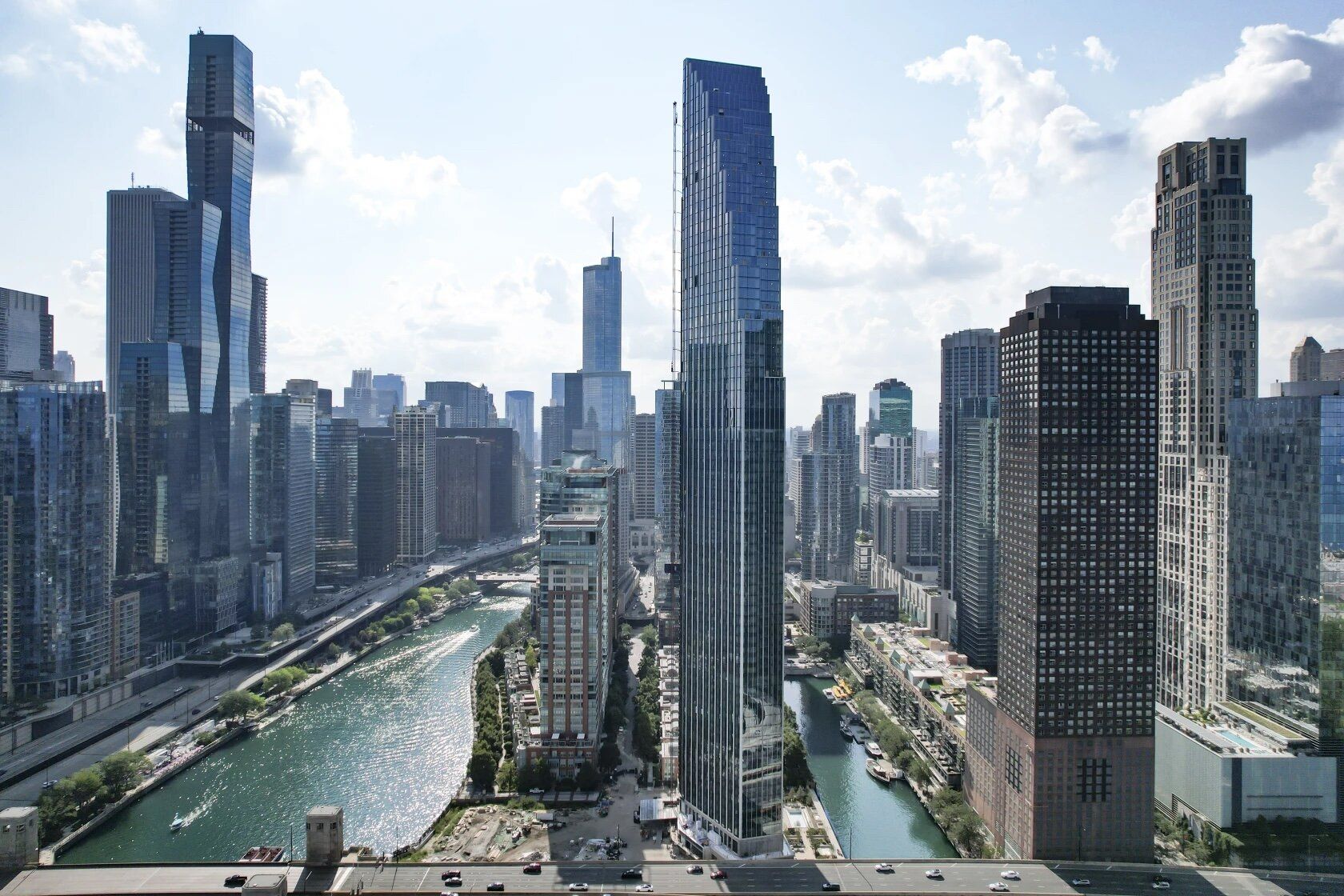Zoomed out shot of the chicago skyline.