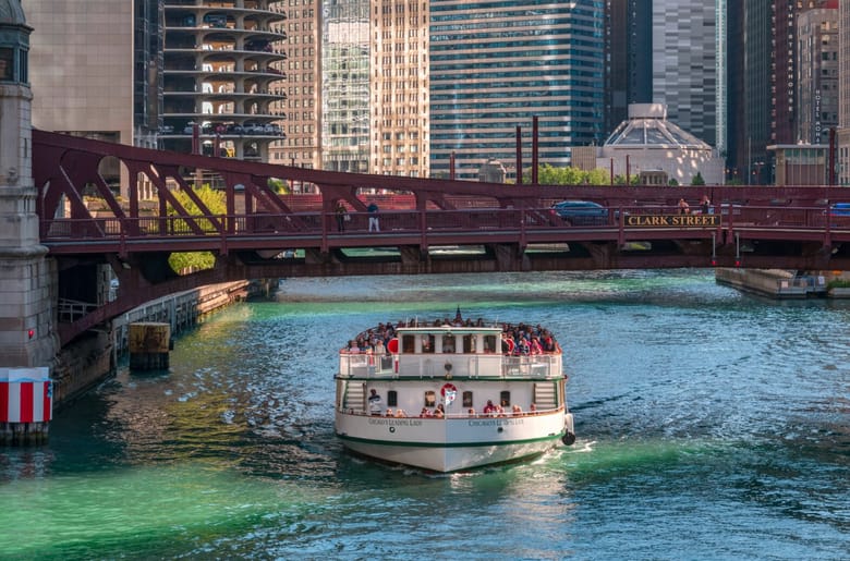 A board going down the chicago river