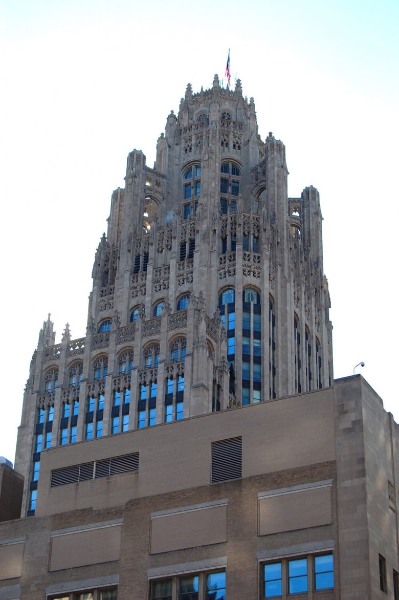 Exterior of grey gothic building