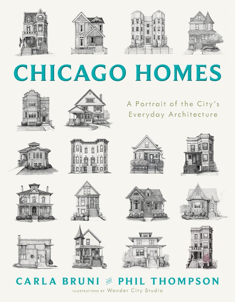 black and white illustration of of several homes on a grid for a book cover.  
