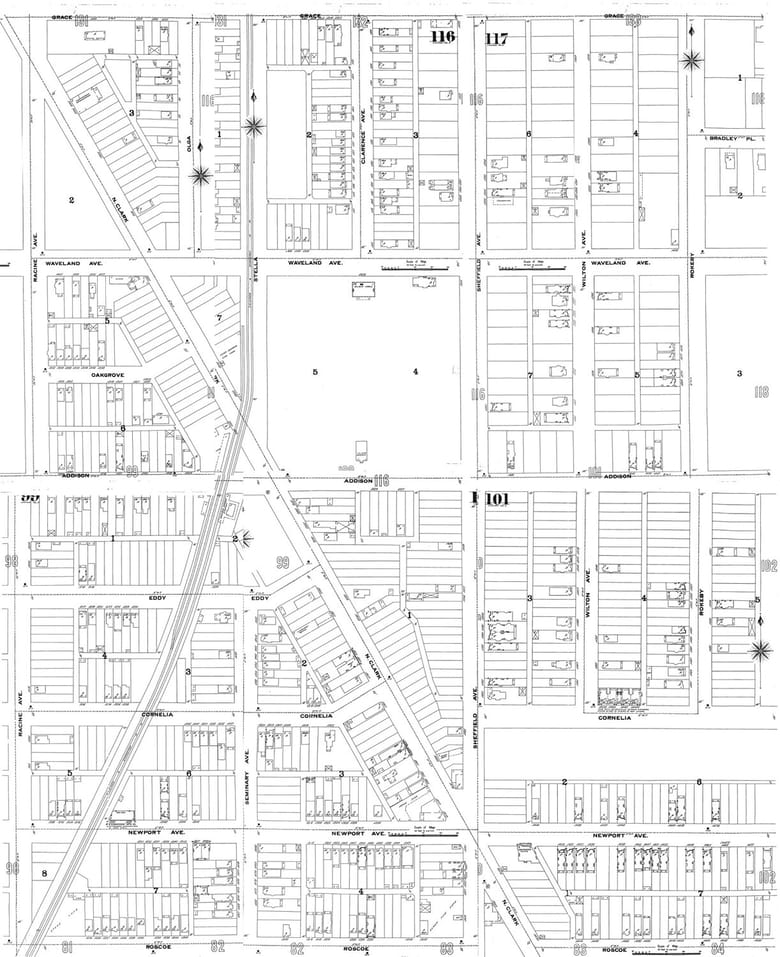 Photo: 1897 Sanborn Map of Wrigleyville; Image courtesy Sanborn Map Company 
