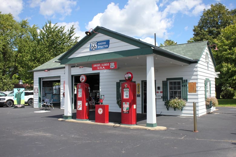 White and green gas station