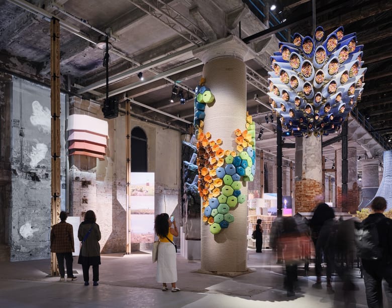 Sculptures in an exhibit space.