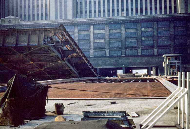 Congress Parkway being constructed through the Old Chicago Main Post Office, circa 1954 (Raymond L. Moldenhauer Collection)