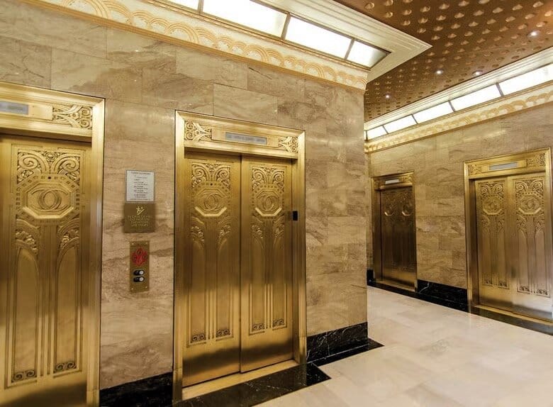 interior golden elevators.