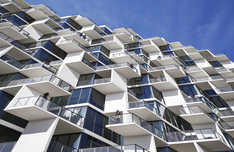 Abstract looking building with sky in the background.