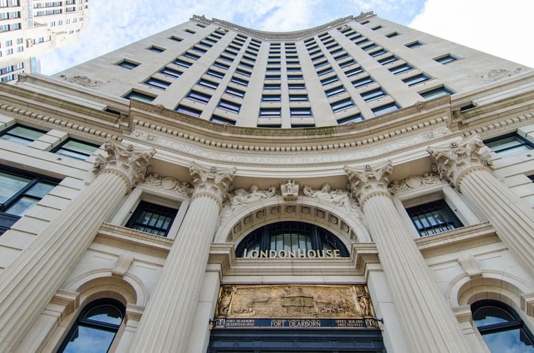 angle of a marble white hotel building.