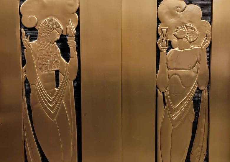 Golden detailing on elevators.