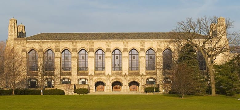 An exterior photo of Charles Deering Library