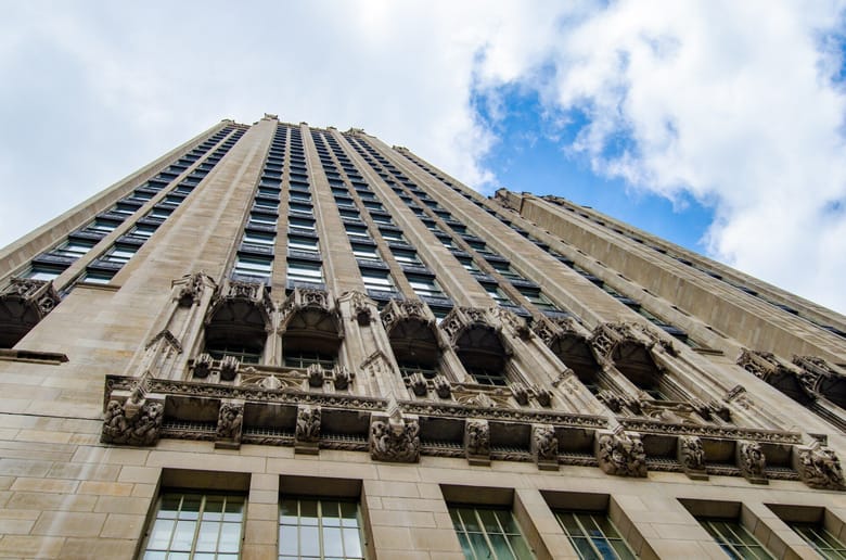 Front view of a building from the bottom up