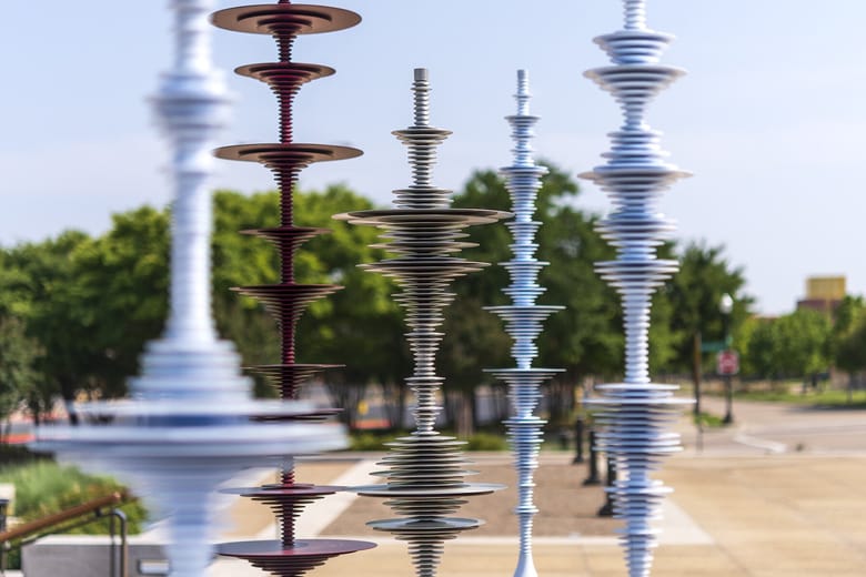 Spindle-like art pieces.