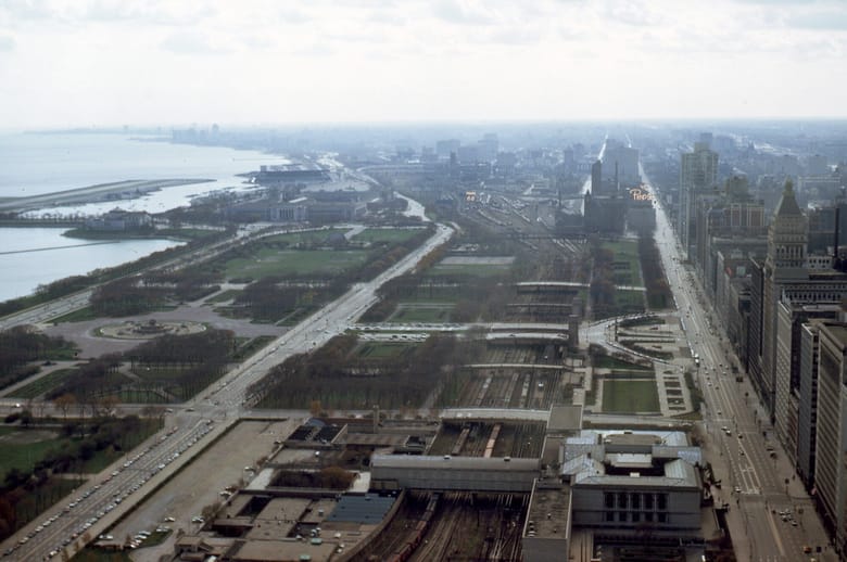 Grant Park looking south from One Prudential Plaza, 1970 (Raymond L. Moldenhauer Collection)