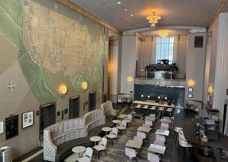 Interior shot of a large room with very high ceiling