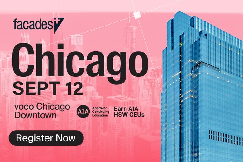 Graphic that reads "Facades Chicago Sept 12 voco Chicago Downtown