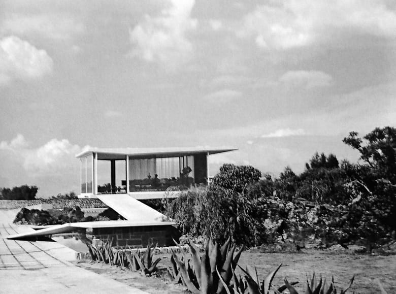 Landscape black and white photo of an abstract building. 