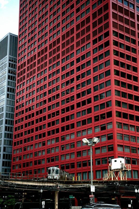 tall red building.