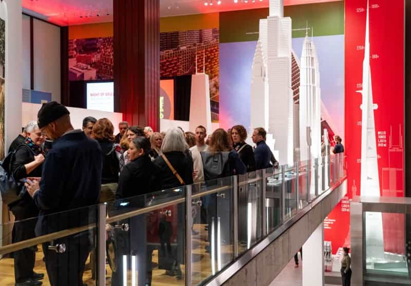 A crowd inside the center
